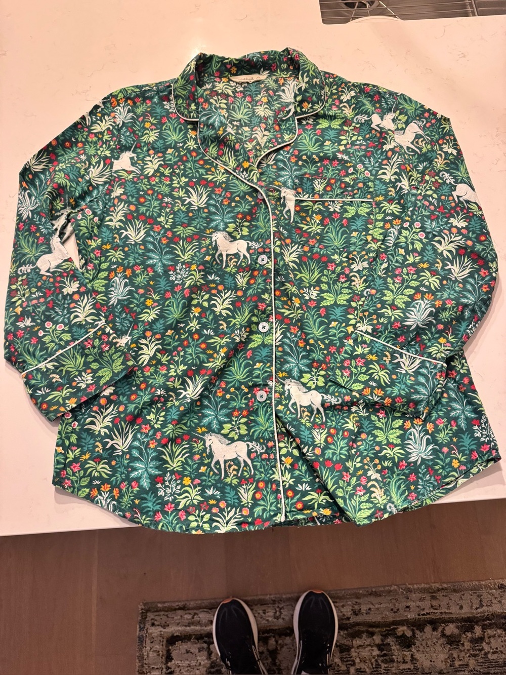 Printfresh Navy Floral & Unicorn Button-Front Pajama Top